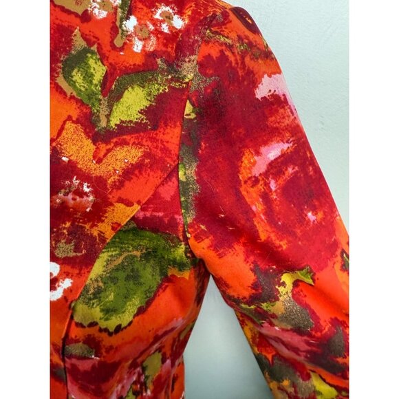 Chico's Womens Orange Red Watercolor Floral Button Jacket Size 3/XL Artsy Retro - Picture 4 of 13